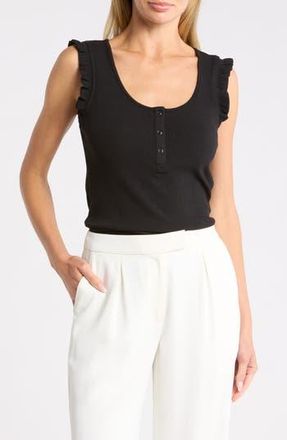 Daniel Rainn Scoop Neck Rib Knit Henley in Black at Nordstrom Rack, Size X-Large