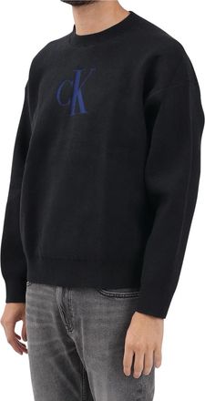 Calvin Klein Relaxed-Fit Black Knit Sweatshirt with Embroidered Logo