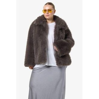 Noisy May faux fur jas antraciet