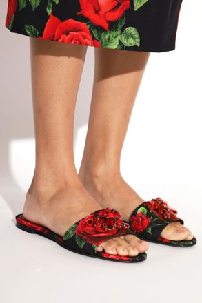 Dolce & Gabbana Floral Motif Slides, Womens, Red