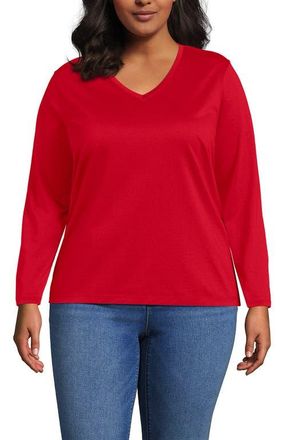 Lands End Supima Cotton Long Sleeve V-Neck T-Shirt in Compass Red at Nordstrom, Size 3X