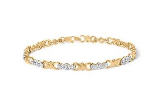 House of Brilliance 10k Yellow Gold 1/3 Cttw Diamond 3 Stone and X-Link Bracelet - 7.50 Inches at Nordstrom