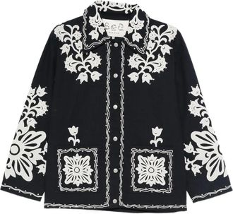 Sea New York floral-embroidered buttoned jacket - Blue