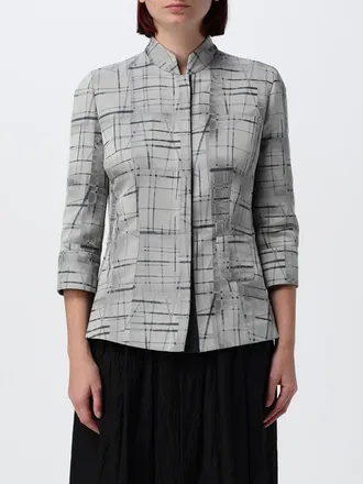 Emporio Armani Camicia slim fit in poliestere a quadri con collo alla coreana