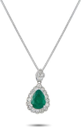 Luxury Bazaar Platinum 0.36ct Diamond and Emerald Pendant Necklace MF17-041426