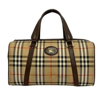Burberry Pre-owned Handbags, female, Brown, Size: ONE SIZE Pre-owned Leather Canvas Boston Bag