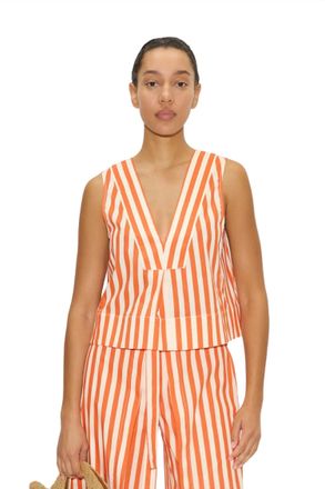 Simon Miller Arro Sleeveless Poplin Top In Coral Cabana Stripe