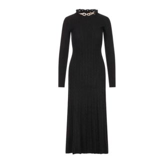 Paco Rabanne Knitted Dresses, female, Black, Size: L Long Dress in Wool