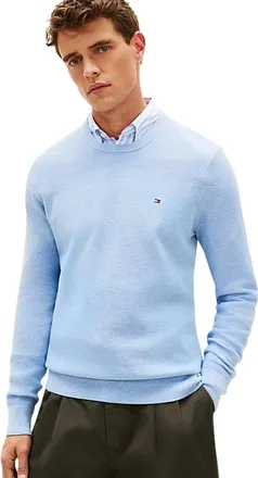 Tommy Hilfiger lichtblauw structuur trui Tommy Hilfiger ronde hals gem&ecirc;leerd