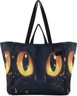 Generic Yellow Cat Eye print Reusable Canvas Tote Bag, Heavy Duty Grocery Shopping Bag with Double Handles Large Capacity Hard Bottom Work Groceries Travel