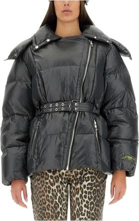 Ganni Gepofte jas met riem - Dames - Winterjassen - Zwart - L/Xl - Polyester - Jassen