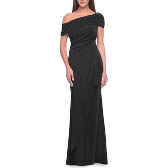 La Femme Jersey Evening Gown with Asymmetrical Neckline in Black at Nordstrom, Size 14