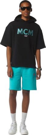 MCM x SNIPES Short Sleeve Rhinestone Hoodie in Black at Nordstrom, Size Small