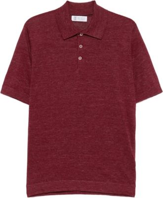 Brunello Cucinelli Polo shirt met knopen en korte mouwen - Heren - Polos - Rood - L - Katoen - Tops