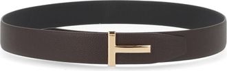 Tom Ford Calf Leather T-Shaped Metallic Buckle Belt