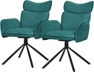 ML Design Ml-design Juego De 2x Sillas De Comedor Giratorias 360&deg; Con Funda De Tela Turquesa Oscuro, Asiento De Sal&oacute;n Con Reposabrazos Y Respaldo, Mueble Tapiza