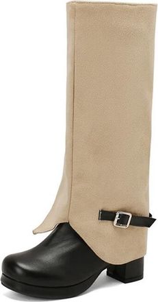 Generic Womens Knee High Platform Boots Round Toe High Square Heel Slip On Design With Decorative Buckle For Parties