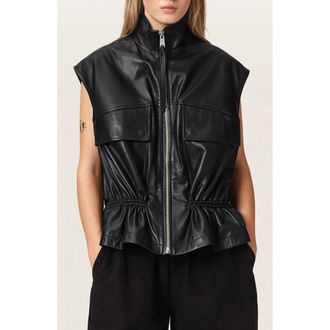 AllSaints Flor Zip-Up Leather Gilet in Black at Nordstrom, Size 4 Us