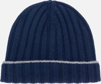 Brunello Cucinelli Mens Cashmere Beanie Hat - Blue - Size: M