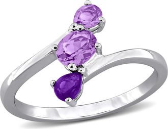 Mimi & Max Multi-Gem Three Stone Bypass Ring Sterling Silver