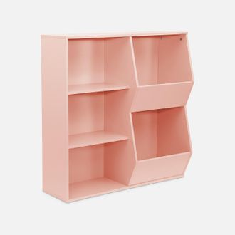 Sweeek Sweeek - Mueble Para Ni&ntilde;os, 3 Estantes Y 2 Espacios De Almacenamiento, Tobias, Rosa, 80x23.8x82.5 Cm