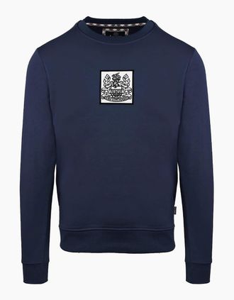Aquascutum Mens Crew Neck Ribbed Collar Long Sleeve Sweatshirt - Navy - Size: 2X large