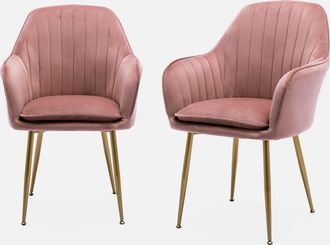 Sweeek Sweeek - Sill&oacute;n De Terciopelo Con Patas De Metal, Set De 2, Shella, Rosa Viejo, 57x59x84.5 Cm