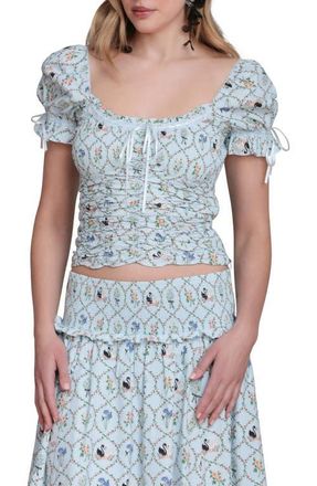 Avec Les Filles Floral Lattice Peasant Top in Blue Swan at Nordstrom, Size X-Small