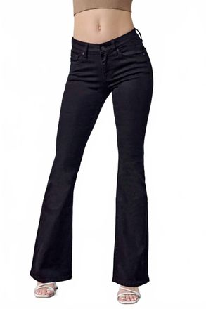 Kancan Ilene Mid Rise Flare Jeans In Black