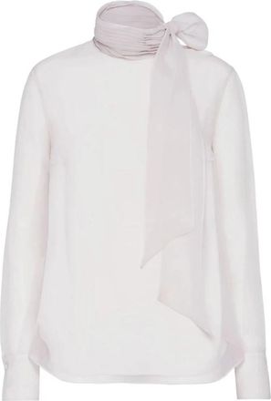 Brunello Cucinelli Beige Puff Sleeve High Neck Top - Dames - Blouses - Beige - M - Overhemden