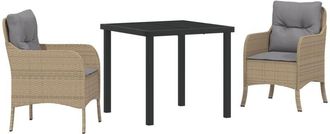 vidaXL Garden Dining Set with Cushion 3 pcs Beige Poly rattan vidaXL