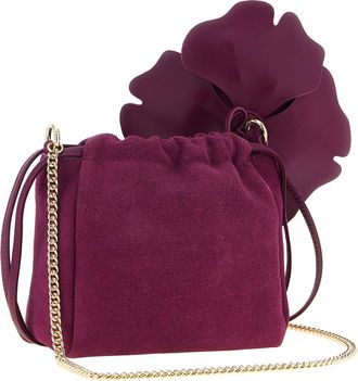 Pinko Flower Suede Clutch - Burgundy