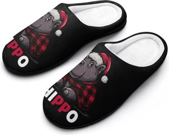 Generic Christmas Hippo Buffalo Plaid Womens Slippers Winter Warm House Shoes Indoor Outdoor Hotel Slipper