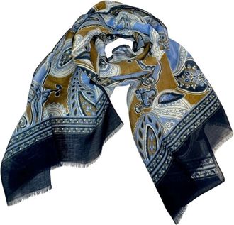Altea Paisley Print Sjaal - Dames - Sjaals - Blauw - ONE Size - Linnen - Accessoires