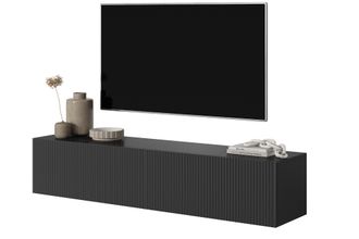 Selsey Selsey - Veldio - Mueble De Tv Colgante - Negro Con Frentes De Listones - 140 Cm