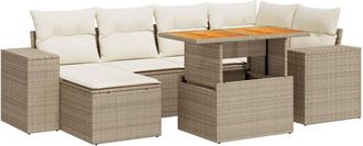 vidaXL Vidaxl - Set Sof&aacute;s De Jard&iacute;n 7 Piezas Y Cojines Rat&aacute;n Sint&eacute;tico Beige