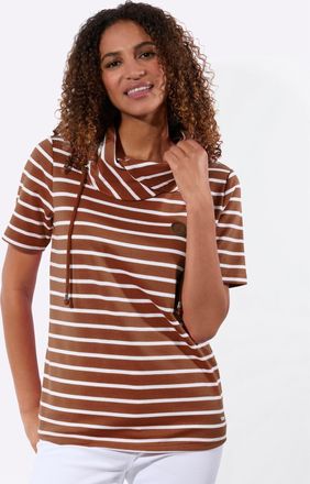 Casual Looks Sweatshirt CASUAL LOOKS, Damen, Gr. 36, cognac, wei&szlig;, gestreift, 50% Baumwolle, 50% Polyester, gemustert, gestreift, mehrfarbig, Sweatshirts Sweatshir