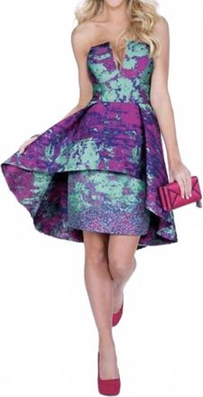 Mon Cheri Strapless High-Low Dress In Fuchsia/turquoise