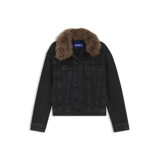 HUGO BOSS Denim trucker jacket with detachable shearling collar