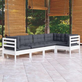 vidaXL Vidaxl - Muebles De Jard&iacute;n 5 Pzas Con Cojines Blanco Madera De Pino