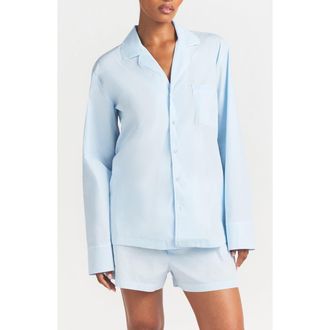 SKIMS Cotton Poplin Boxer Sleep Set in Baby Blue Contrast at Nordstrom, Size Xx-Small