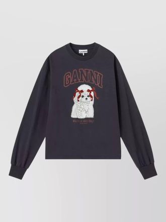Ganni organic cotton crew neck graphic sweater