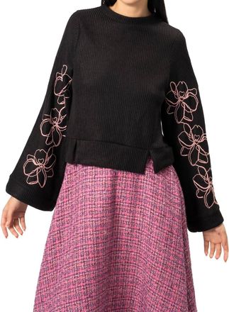 Area Stars Embroidered Sleeve Knit Top In Black