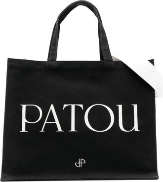 Patou Zwarte Logo-Print Tote Tas - Dames - Shoppers - Zwart - ONE Size - Katoen - Tassen