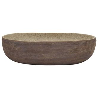 Berkfield Home Durable Countertop Basin Sand & Brown Oval 59x40x14 cm Ceramic | Size: 59 x 40 x 14 cm