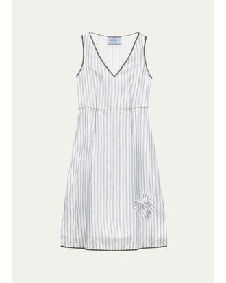 Prada Striped V-Neck Midi Dress