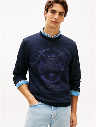 Tommy Hilfiger Mens Tonal Club Logo Intechno Knit Sweatshirt - Navy - XL