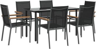 vidaXL 7 Piece Garden Dining Set Black Textilene and Steel Vidaxl