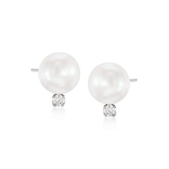 Ross-Simons 7-7.5mm Cultured Akoya Pearl and. Diamond Earrings in 14kt White Gold