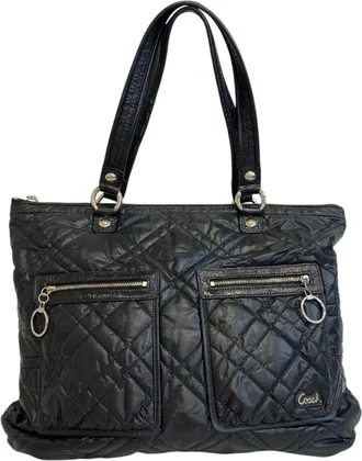 Coach Black Nylon Leather Tote Bag (Pre-Owned)